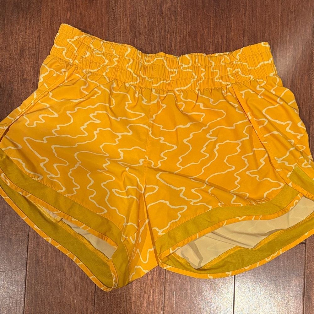 Athleta Yellow Patterned Running Shorts